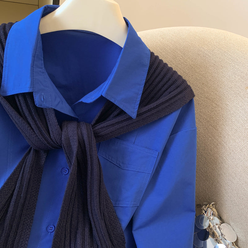 Long-Sleeved Pure Cotton Shirt With A Shawl
