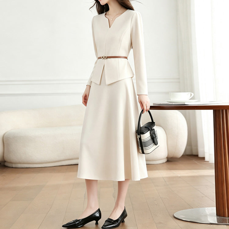 Black Long-Sleeved Top And Skirt Two-Piece Set