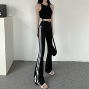 Vest navel strap flared side stripe yoga pants