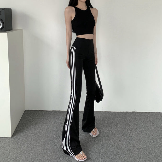 Vest navel strap flared side stripe yoga pants