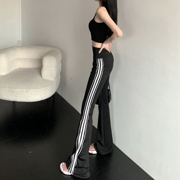 Vest navel strap flared side stripe yoga pants