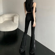 Vest navel strap flared side stripe yoga pants
