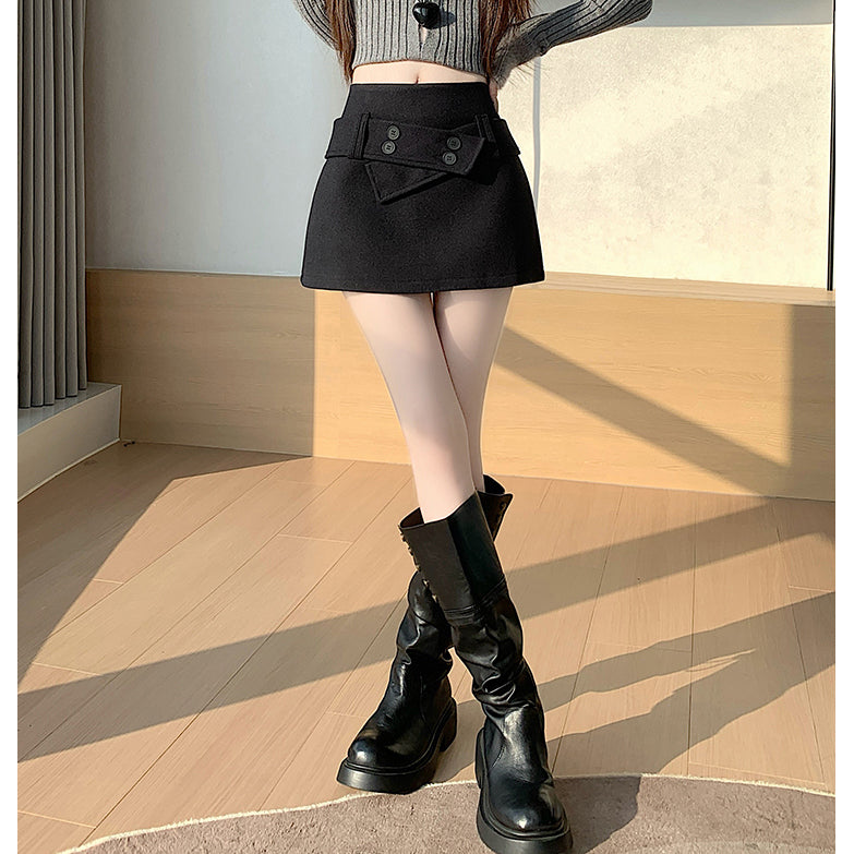 Vintage-Style High-Waisted A-Line Wool Skirt