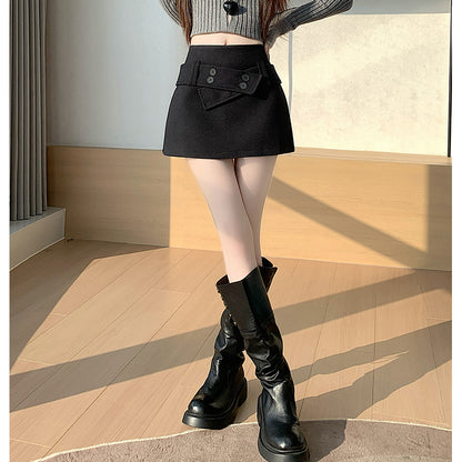 Vintage-Style High-Waisted A-Line Wool Skirt