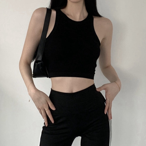 Vest navel strap flared side stripe yoga pants