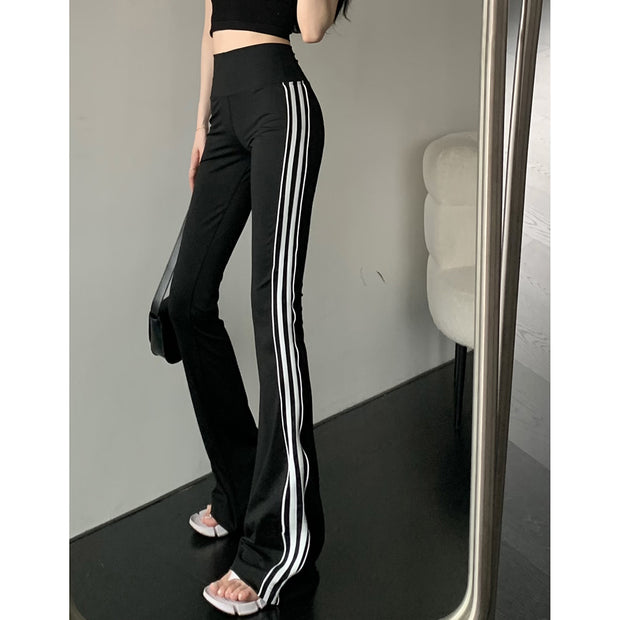 Vest navel strap flared side stripe yoga pants