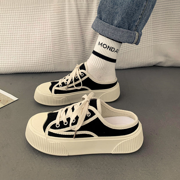 Semi-slippers small white canvas casual sneakers