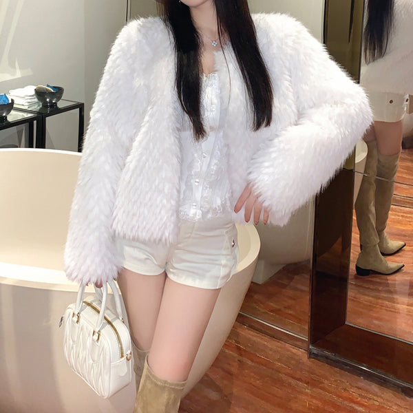 Furry Coat Fur White Long Sleeve Top