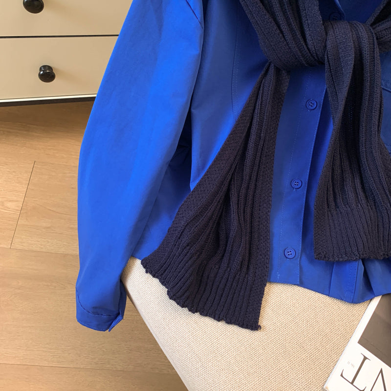 Long-Sleeved Pure Cotton Shirt With A Shawl
