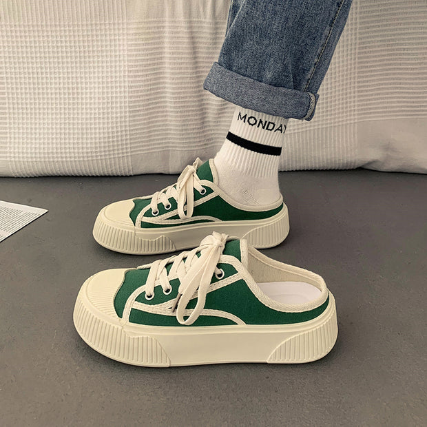 Semi-slippers small white canvas casual sneakers