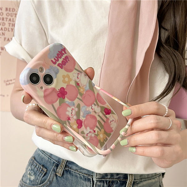 Pink Tulip Rabbit Stand Creative Protective Case