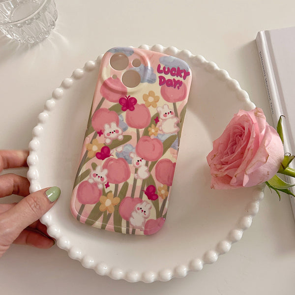 Pink Tulip Rabbit Stand Creative Protective Case