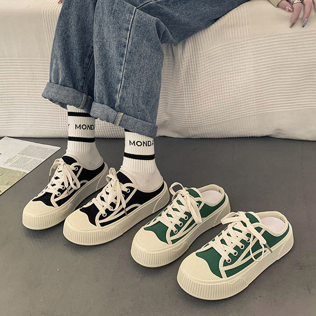 Semi-slippers small white canvas casual sneakers