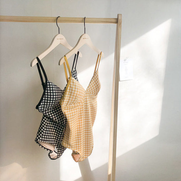One-piece simple plaid resort swimsuit