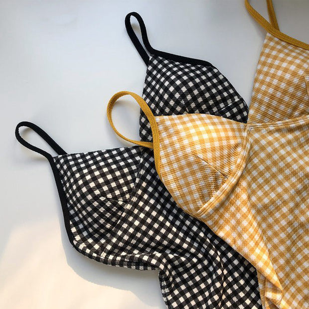 One-piece simple plaid resort swimsuit