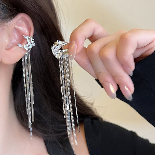 Long tassel ear cuff exquisite pierced earrings