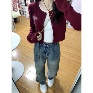 Long Sleeve Knitted Cardigan Jeans Set