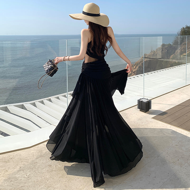Summer Black One-Shoulder Backless Dress