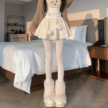 Casual Plush High-Waisted A-Line Mini Skirt