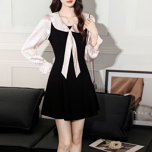 Sweet Preppy Style Contrasting Polka Dot Dress