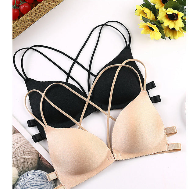 Seamless front button cross back soft bra underwear