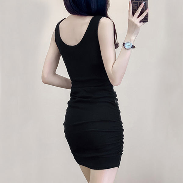 Slim fit monogrammed stretch sleeveless bodycon dress