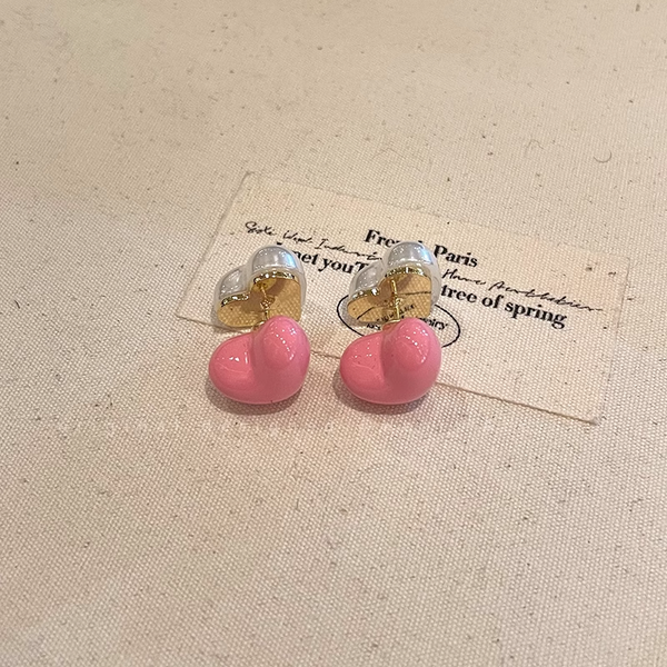 Double-Sided Love Contrast Color Pearl Stud Earrings
