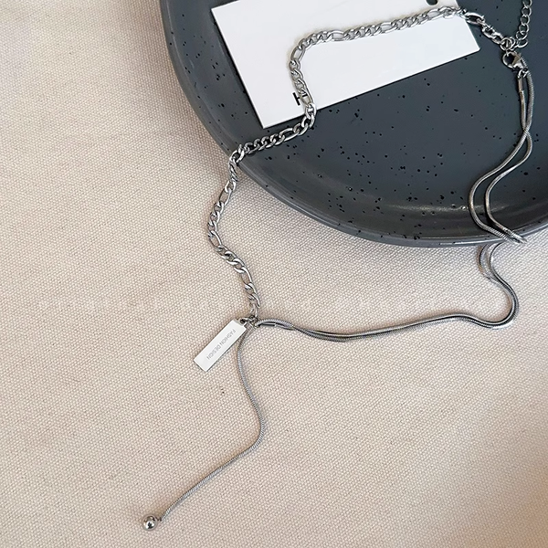Tassel Tag Titanium Steel Splicing Necklace Sweatshirt Chain