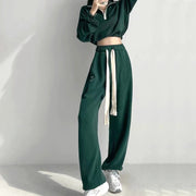 Zipper cropped sweatshirt elastic waist pants set