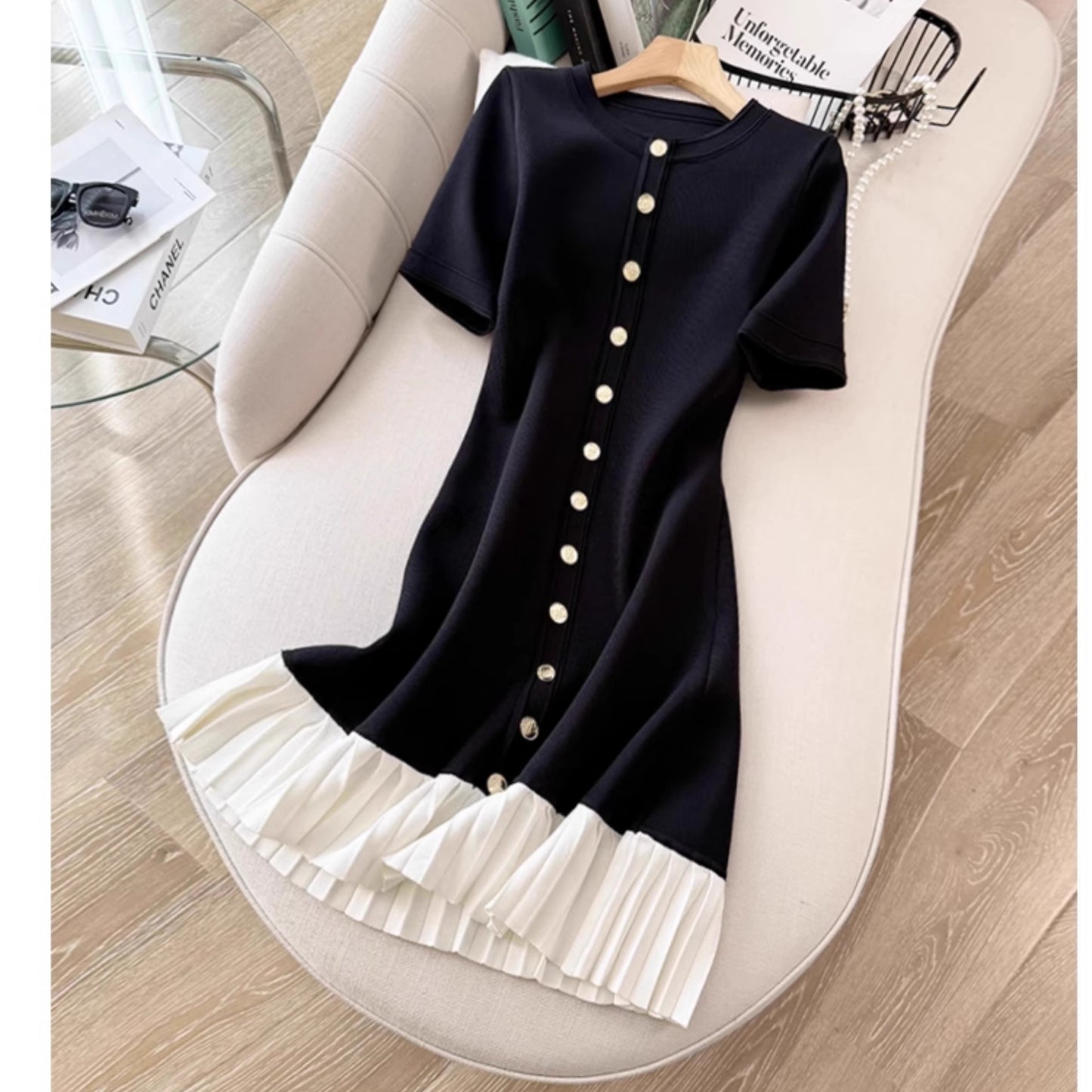 Black Ice Silk Short-Sleeved Knit Dress