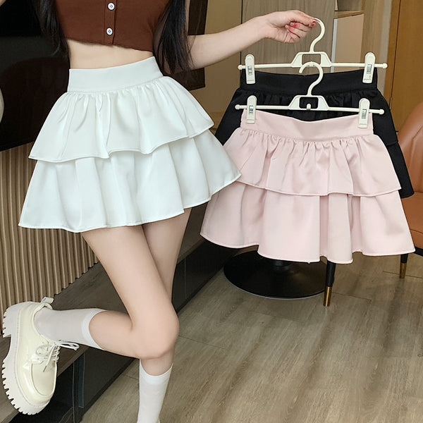 Pleated High-Waisted Puffy A-Line Cake Short Skirt