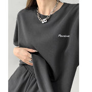 Loose waffle t-shirt elastic wide leg shorts set