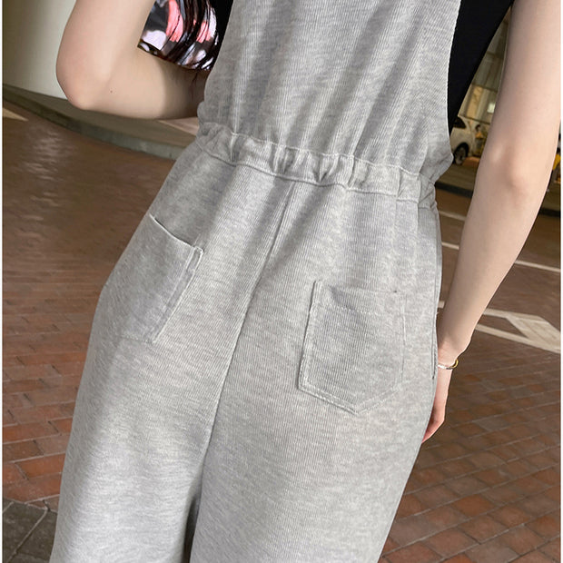 Casual drawstring waist loose suspenders jumpsuit