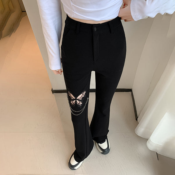 Black Hollow Bow Suit Trousers And High Waist Trousers