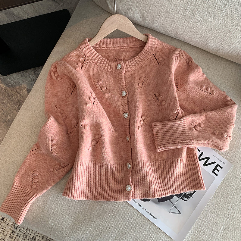 Retro Cable Knitted Heart Button Cardigan