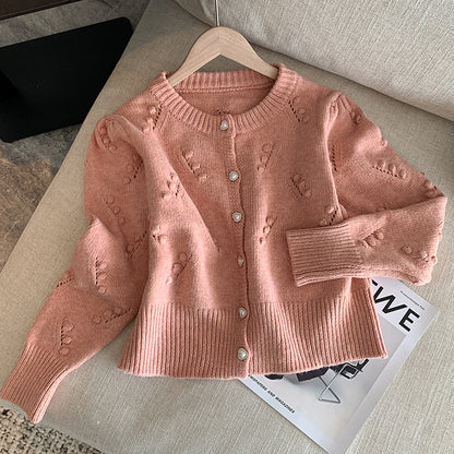 Retro Cable Knitted Heart Button Cardigan