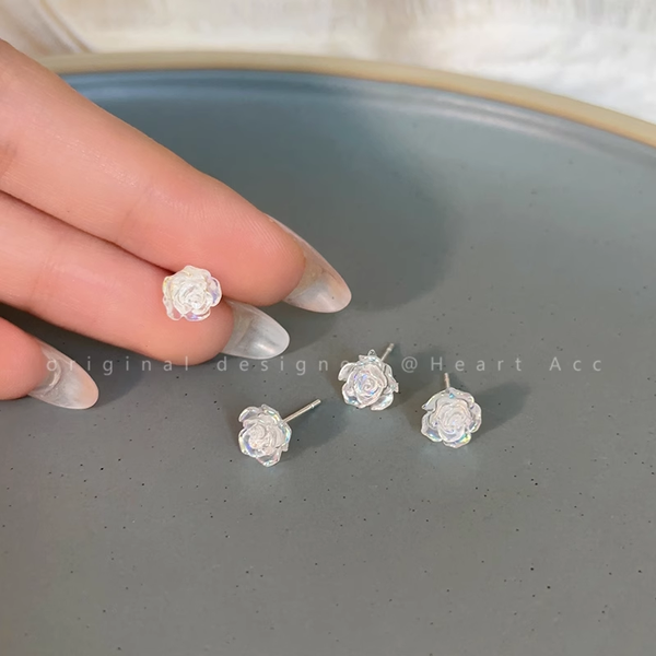 Camellia Silver Needle Piercing Fashionable Versatile Earrings