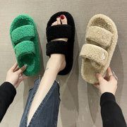 Flat Plush Solid Color Velcro Slippers