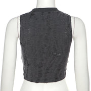 Sleeveless scrub crewneck ripped cropped top