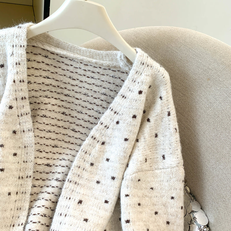 Loose-Fit Polka-Dot Knit Cardigan