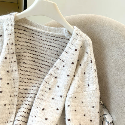 Loose-Fit Polka-Dot Knit Cardigan