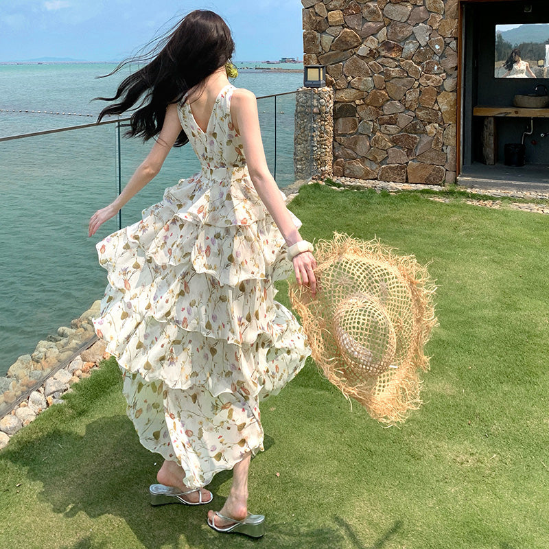 V-Neck Spaghetti Strap Cake Dress