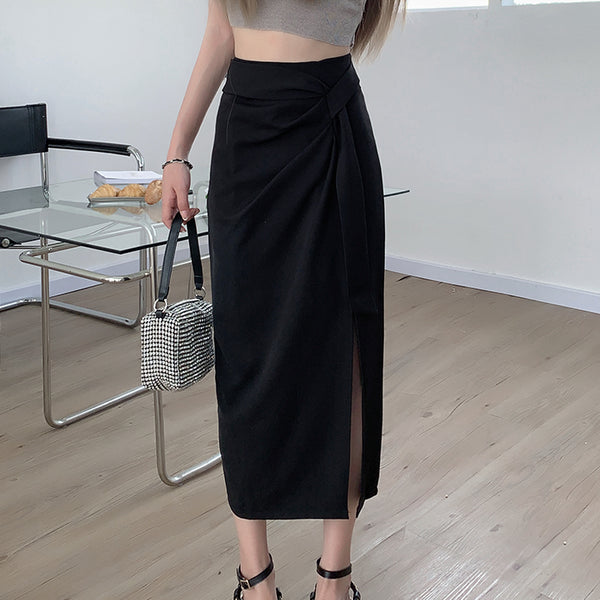 Irregular A-Line Pleats Versatile Suit Slit Skirt