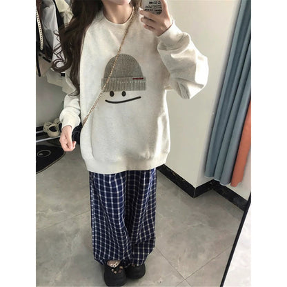 Lazy Style Gray Crew Neck Plus Size Sweatshirt
