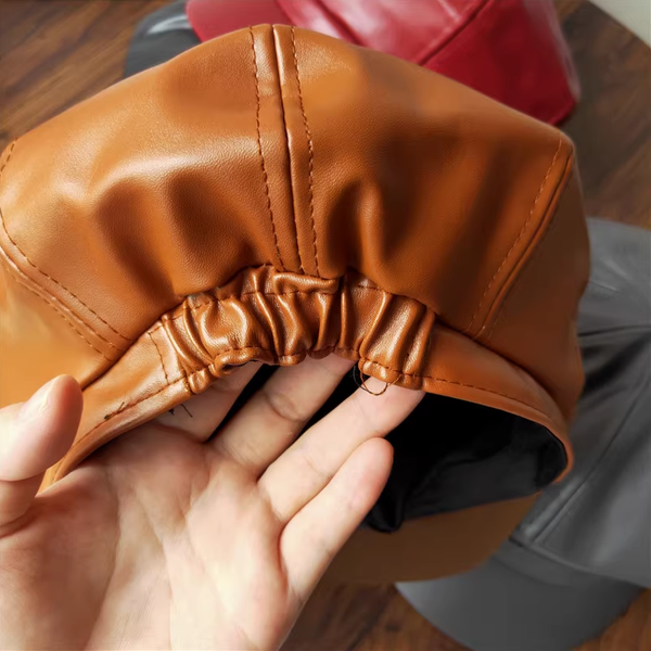 Versatile Pu Leather Pumpkin Octagonal Hat Duck Beret