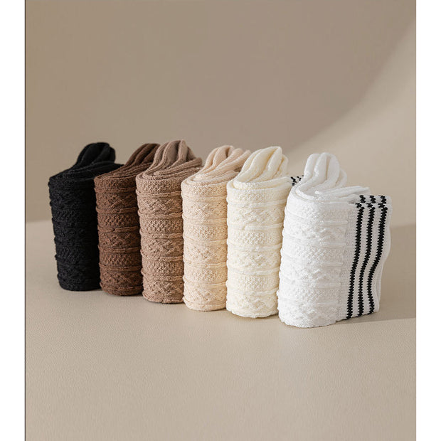 Striped textured mid-calf cotton socks