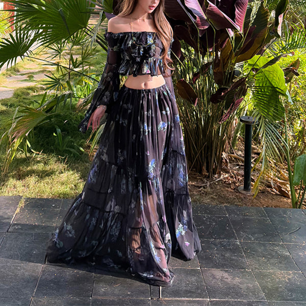 Ruffled Top And Long Skirt Set