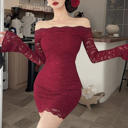 Sexy Off-The-Shoulder Lace Long-Sleeved Dress
