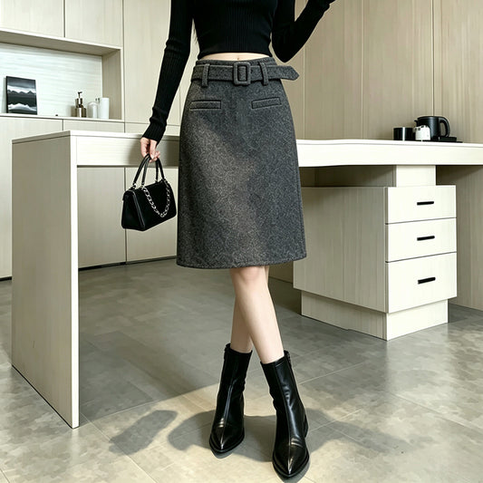 Retro Mid-Waist Elegant Midi Skirt
