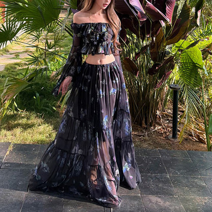 Ruffled Top And Long Skirt Set